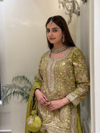 Zari & Pearl Hand Embroidered Festive Suit with Intricate Neckline Detailing