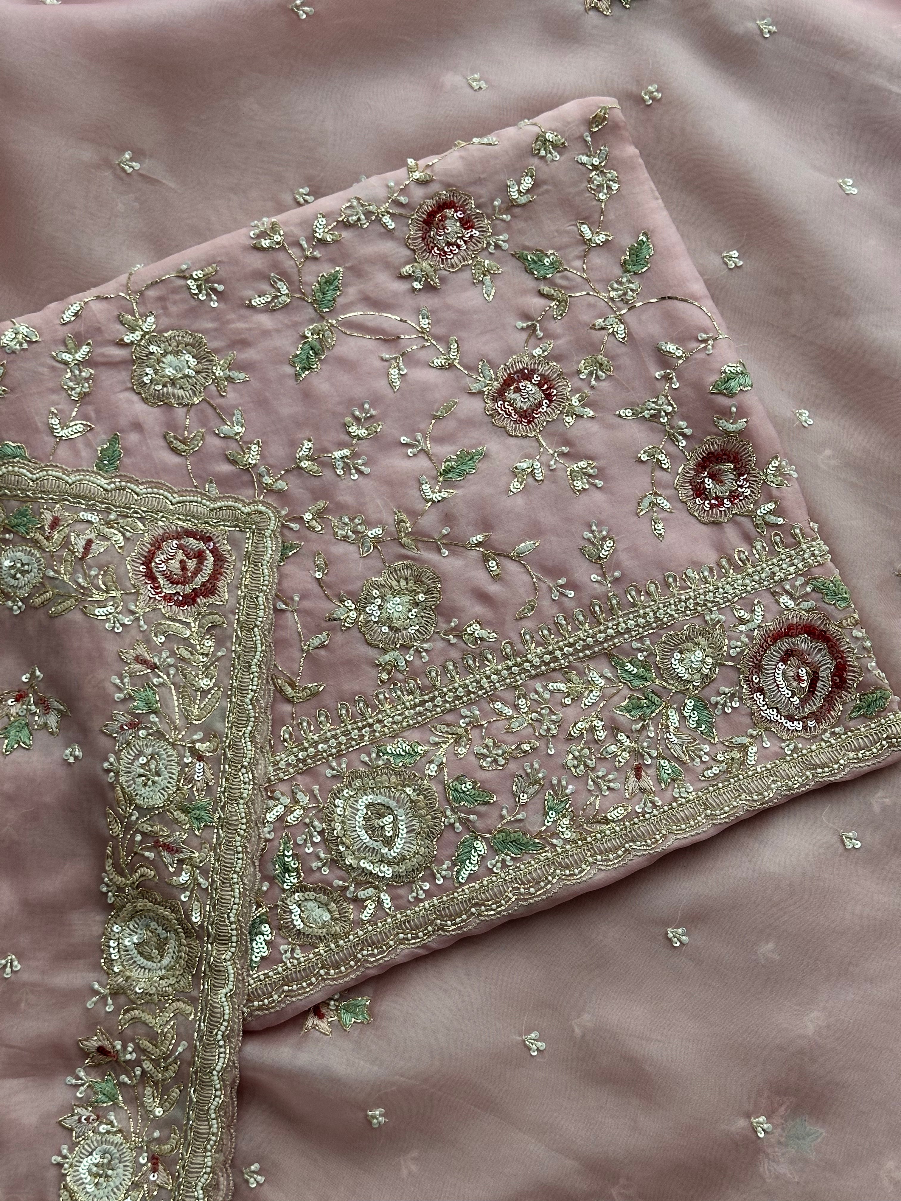 Gulnaar Luxe Organza Suit Set – Pita Dabka & Moti Embellished