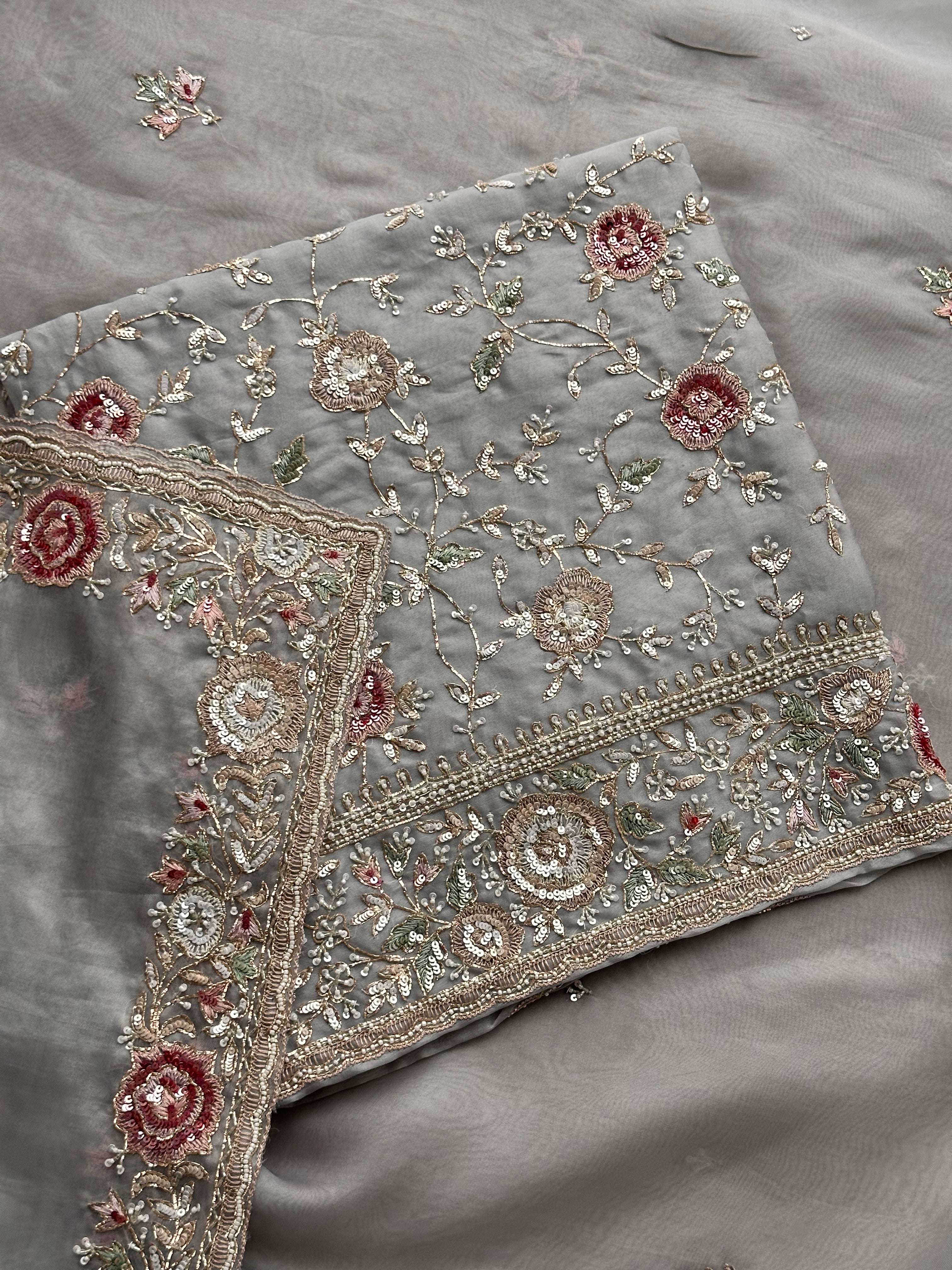 Gulnaar Luxe Organza Suit Set – Pita Dabka & Moti Embellished