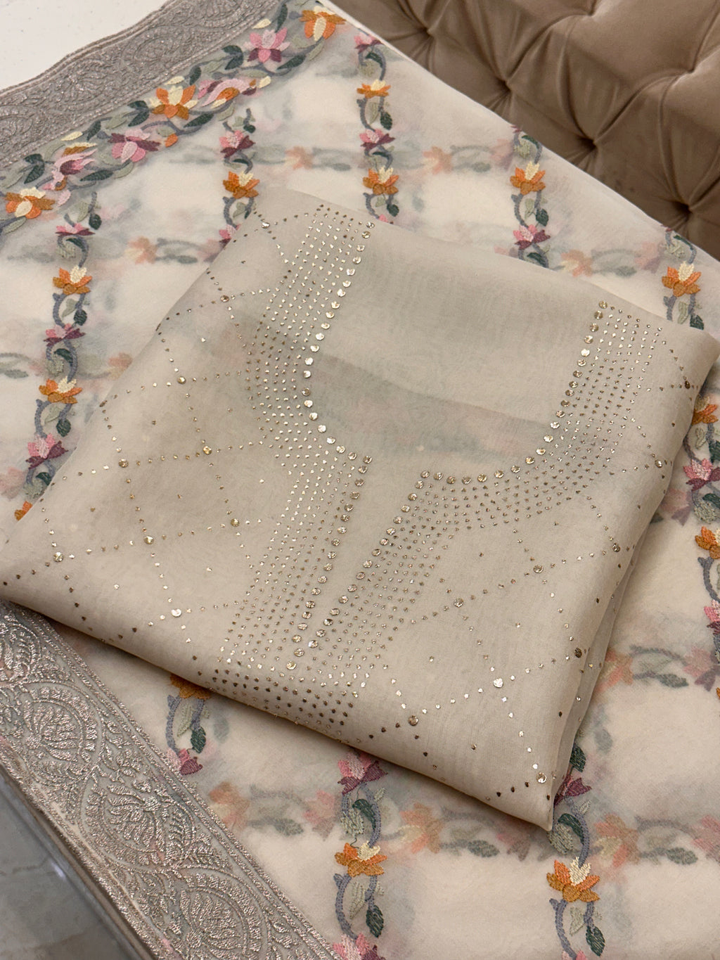 Ivory Bloom Luxury Organza Mukaish Suit Set