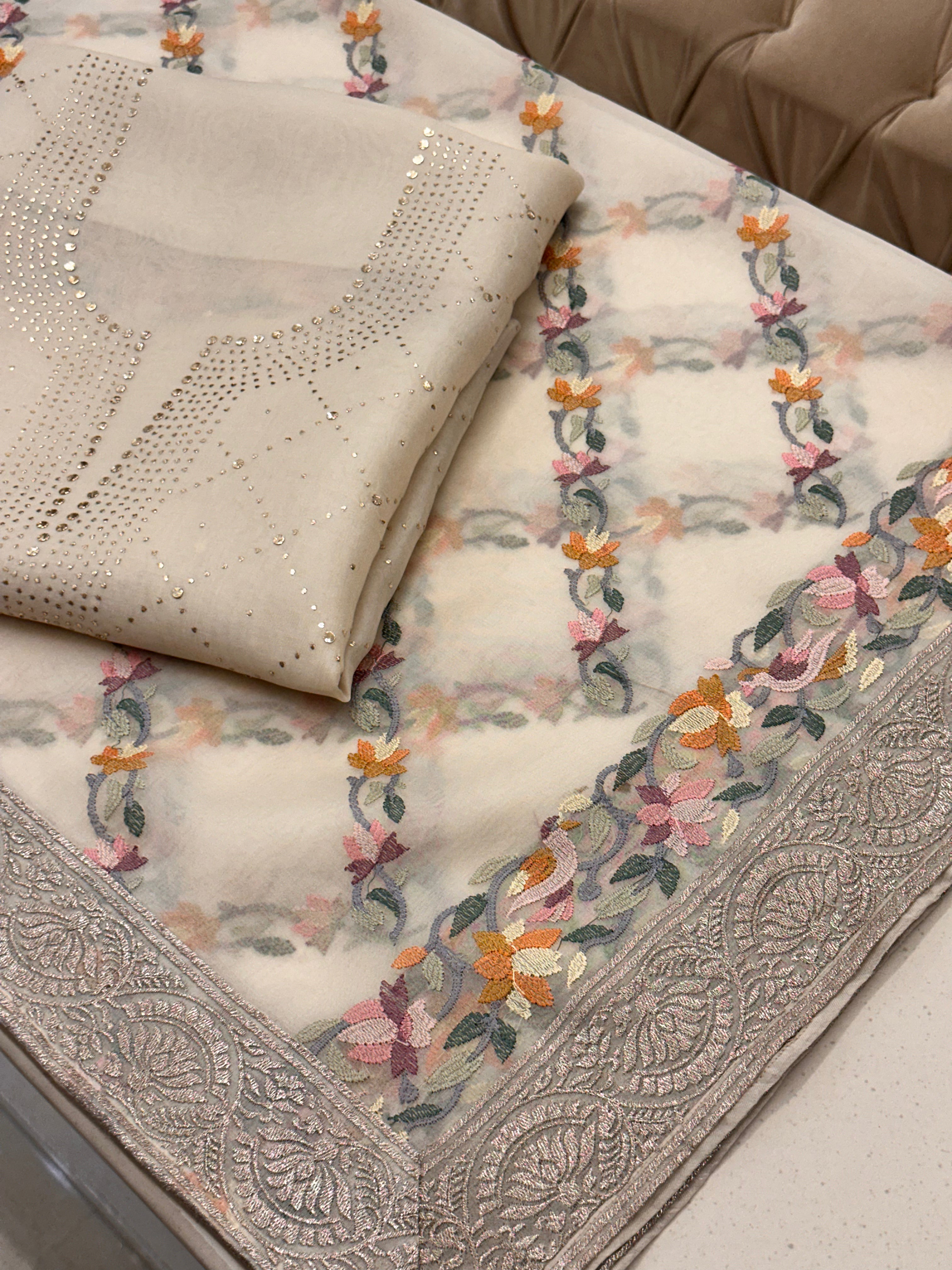 Ivory Bloom Luxury Organza Mukaish Suit Set