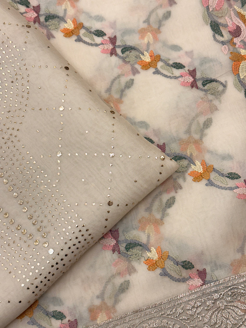 Ivory Bloom Luxury Organza Mukaish Suit Set