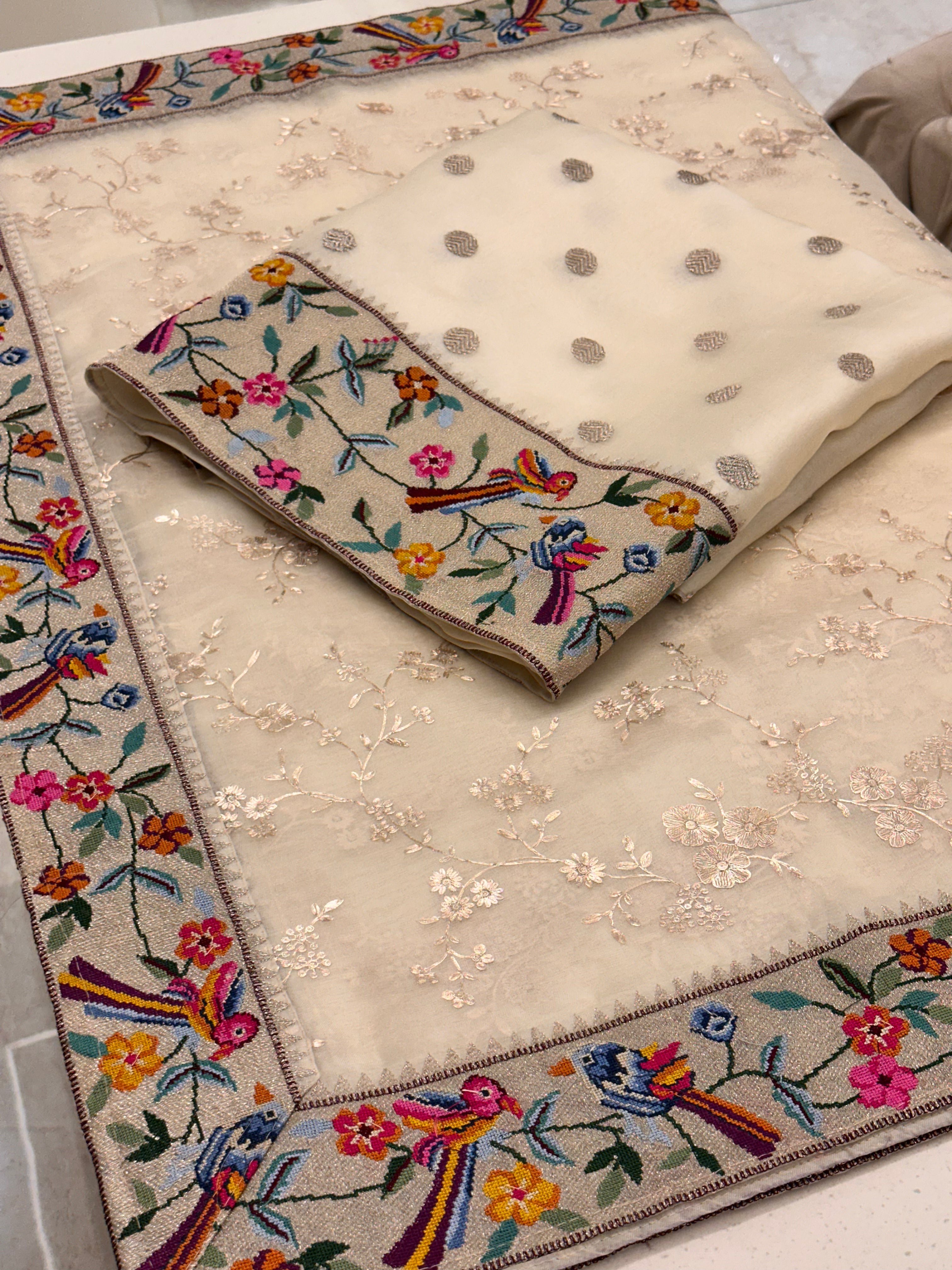 Noor-e-Parinda Ivory Organza Luxury Formal Suit