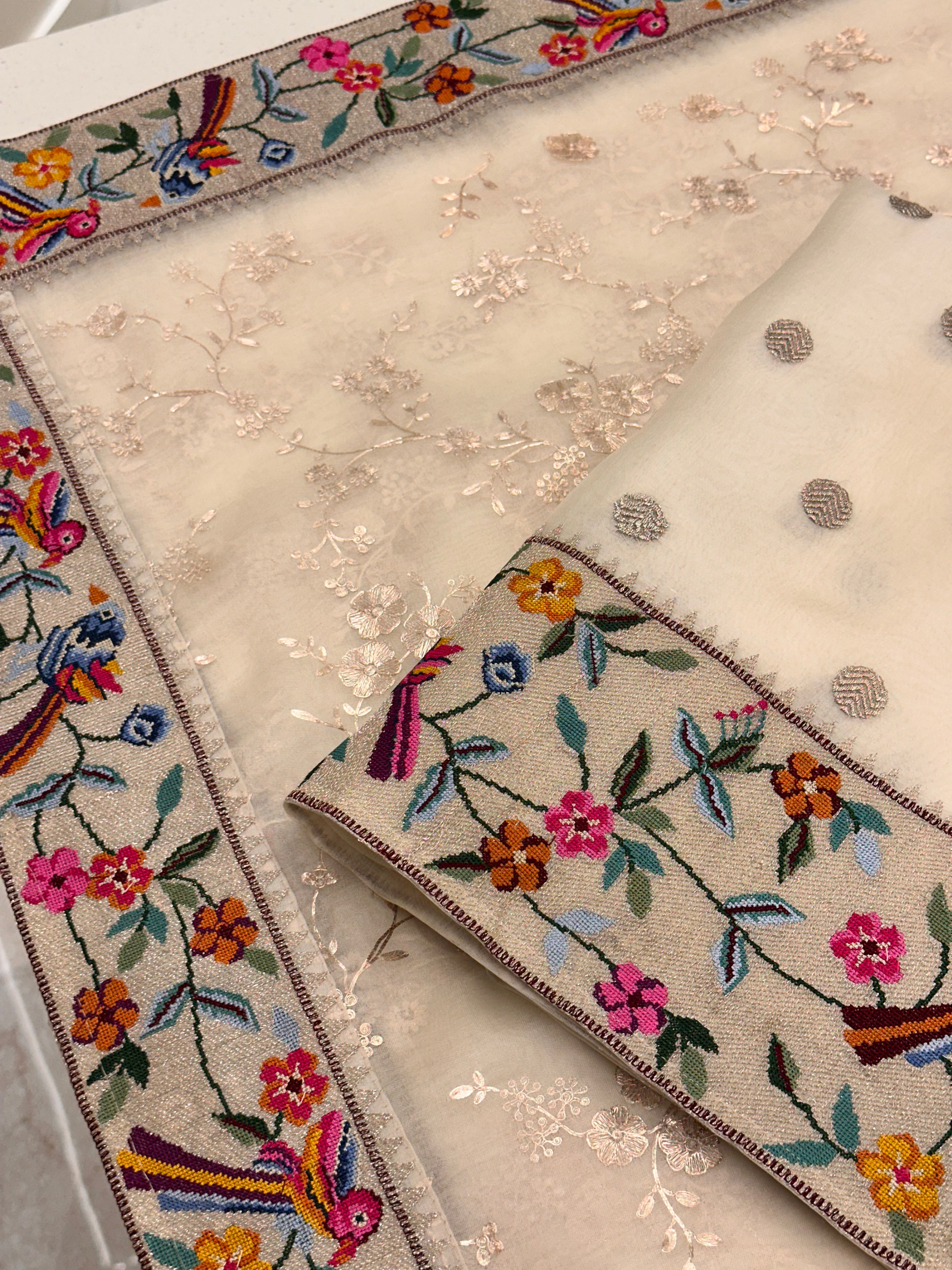 Noor-e-Parinda Ivory Organza Luxury Formal Suit