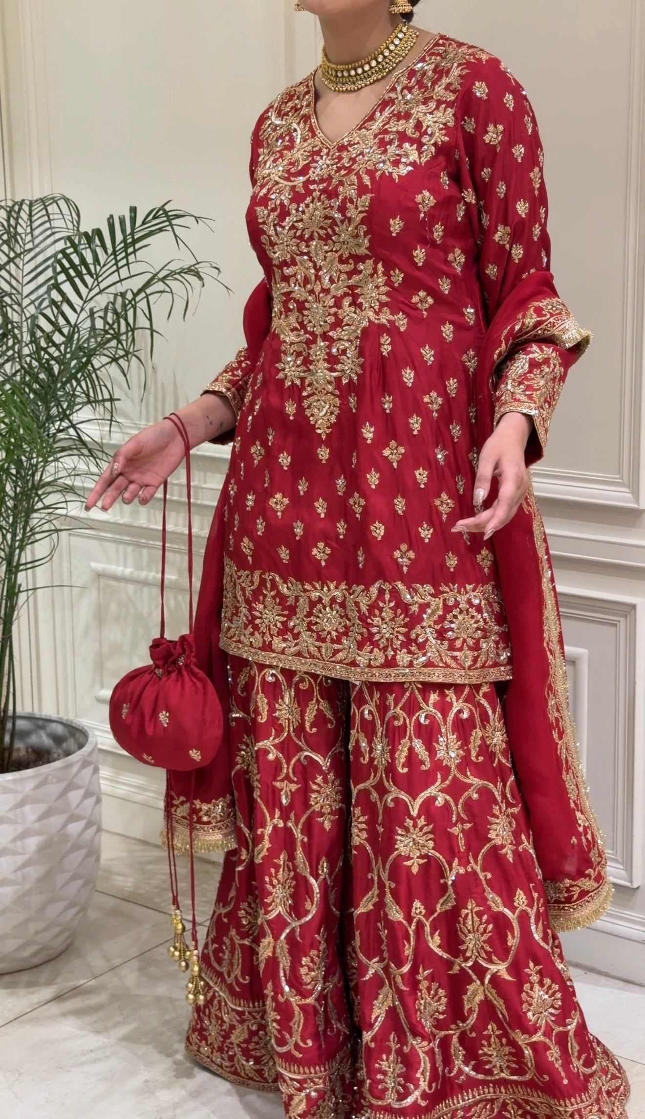 Zarmina Royale Dola Silk Sharara Set with Potli