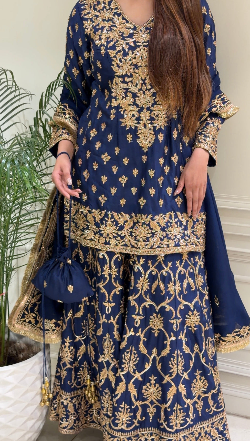 Zarmina Royale Dola Silk Sharara Set with Potli