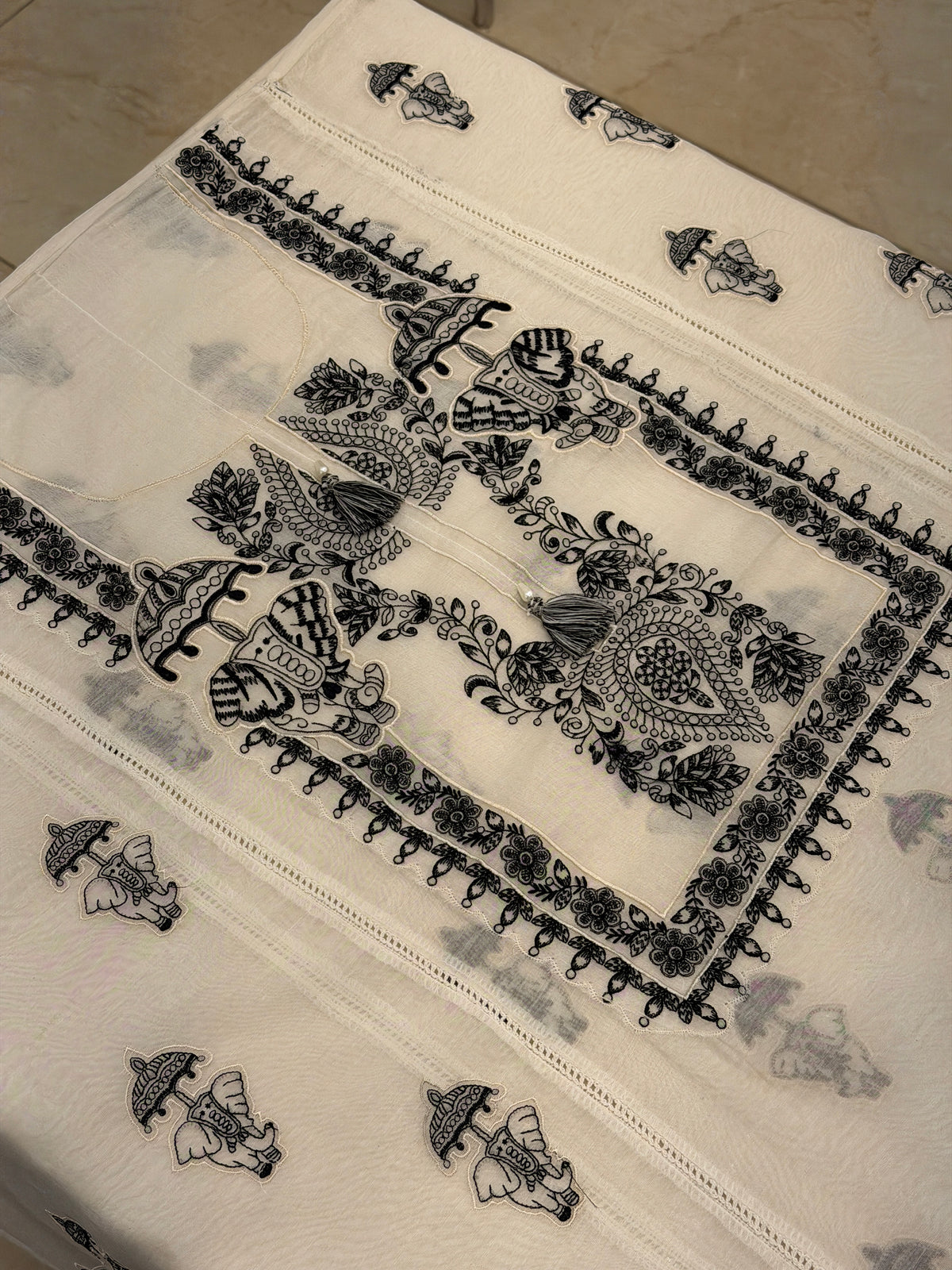Ivory Black Nalki Pure Mull Luxury Suit Set