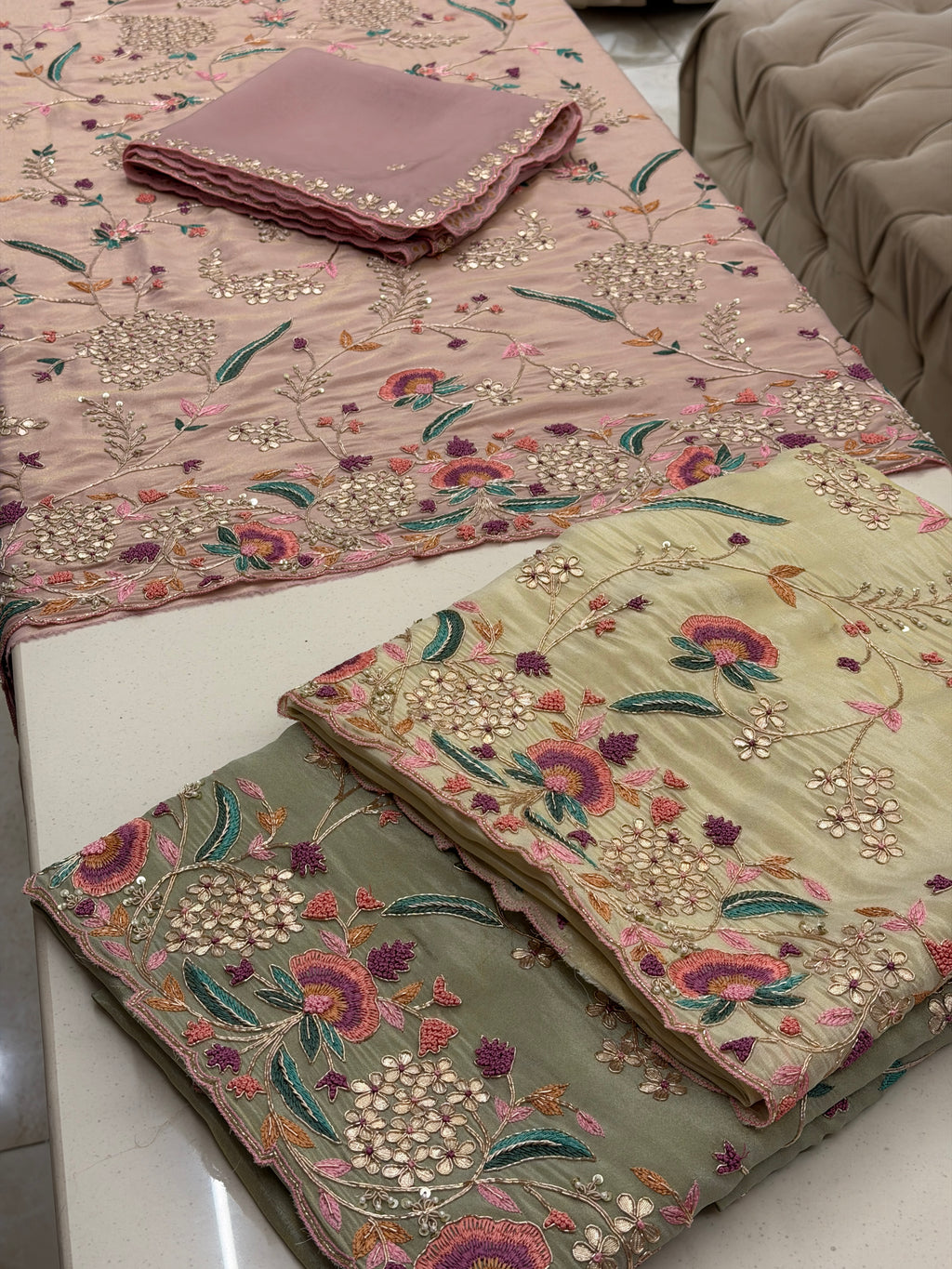 Gulnaar Garden Tissue Silk Ensemble