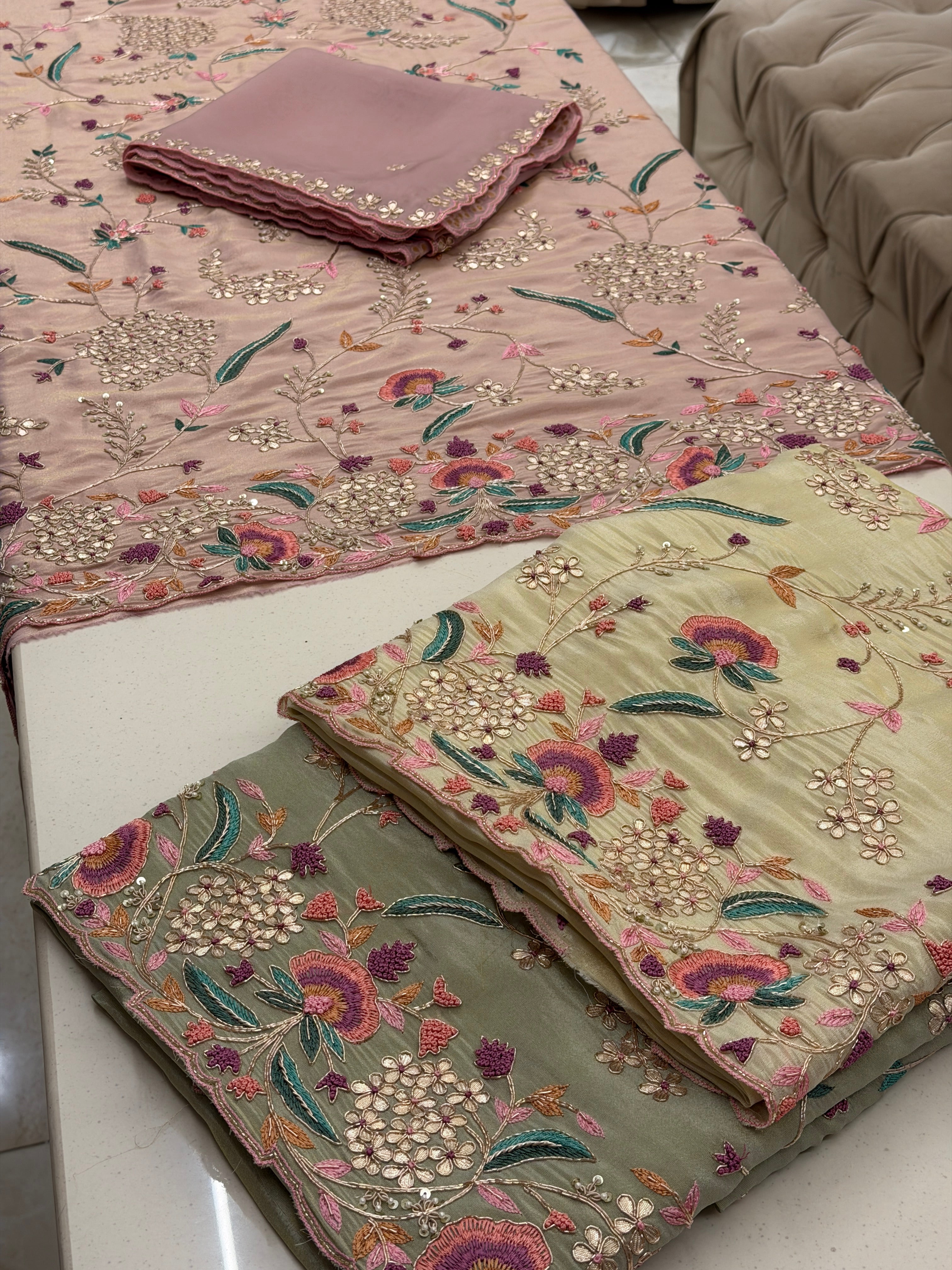 Gulnaar Garden Tissue Silk Ensemble
