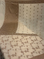 Classic Ivory Pure Monga Silk Suit With Antique Sari Work