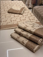 Classic Ivory Pure Monga Silk Suit With Antique Sari Work