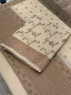 Classic Ivory Pure Monga Silk Suit With Antique Sari Work