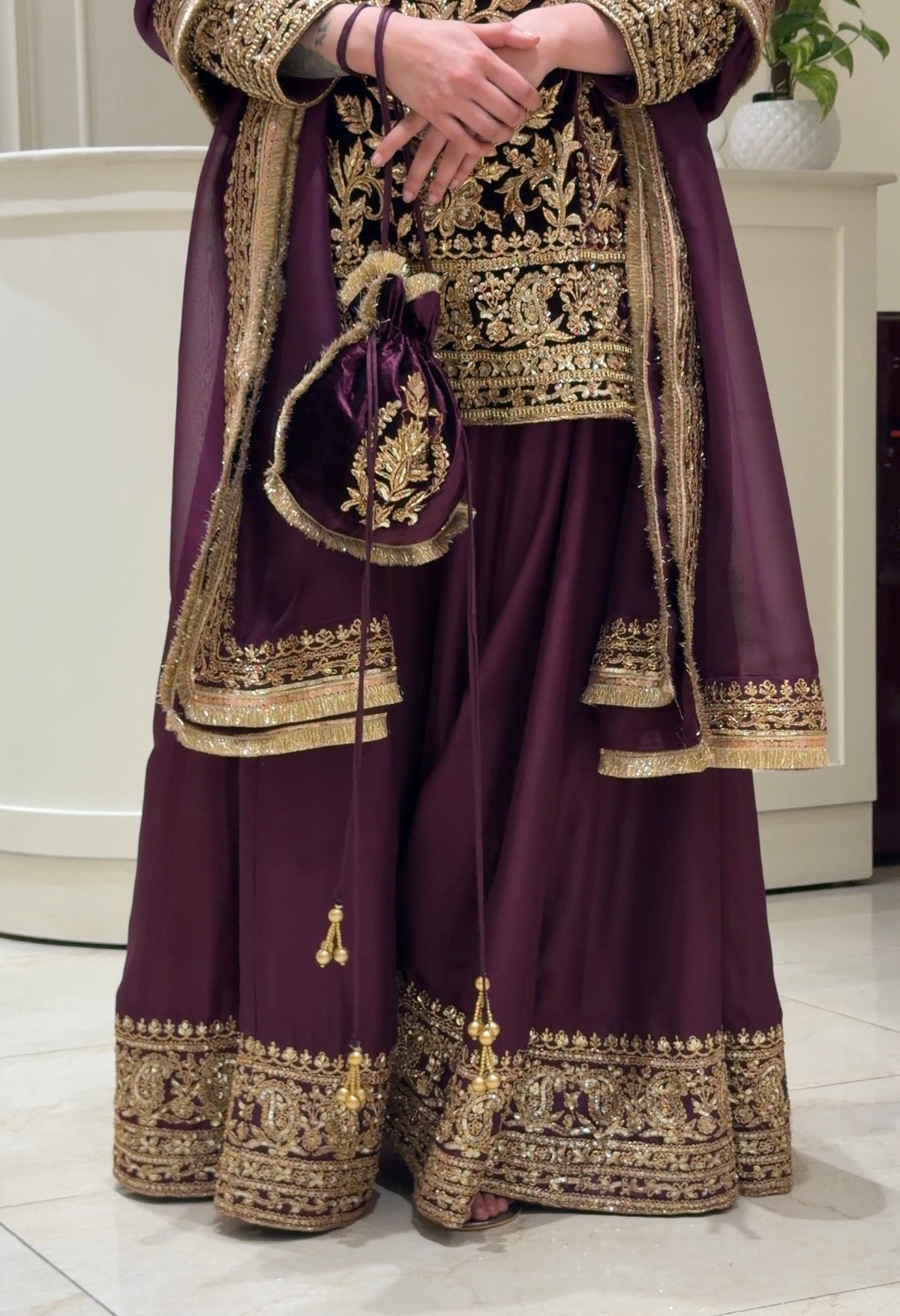 Noor-e-Sultan Velvet Sharara Set with Potli