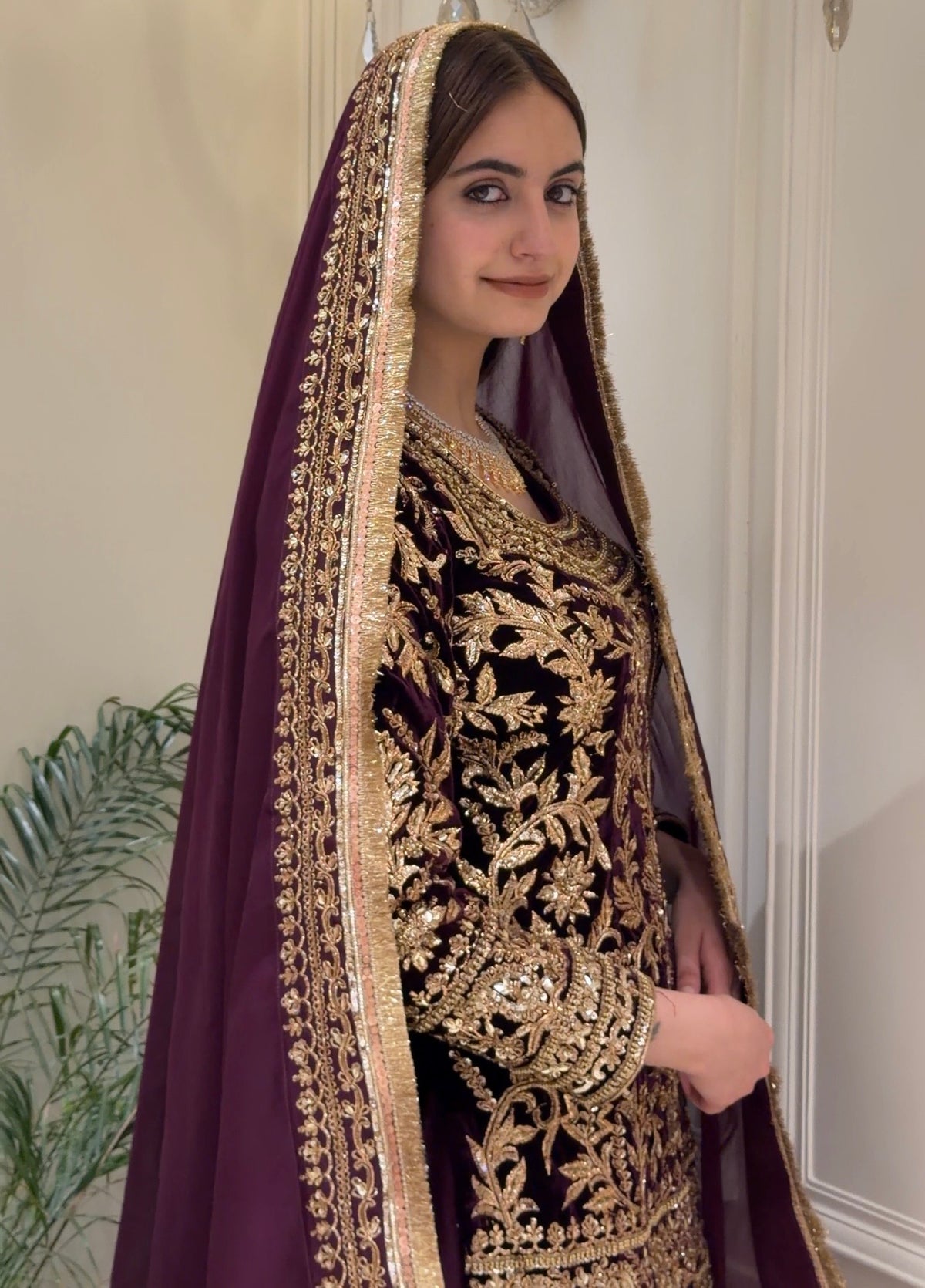 Noor-e-Sultan Velvet Sharara Set with Potli