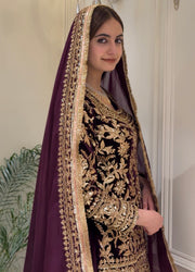 Noor-e-Sultan Velvet Sharara Set with Potli
