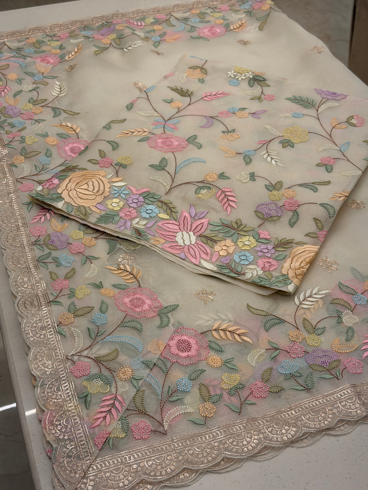 Rosé Meadow – Multicolour Floral Embroidered Suit