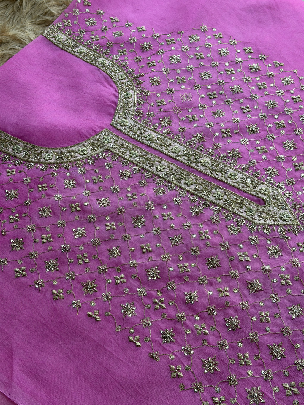 Pink Ombre Organza Suit with Hand Embroidery
