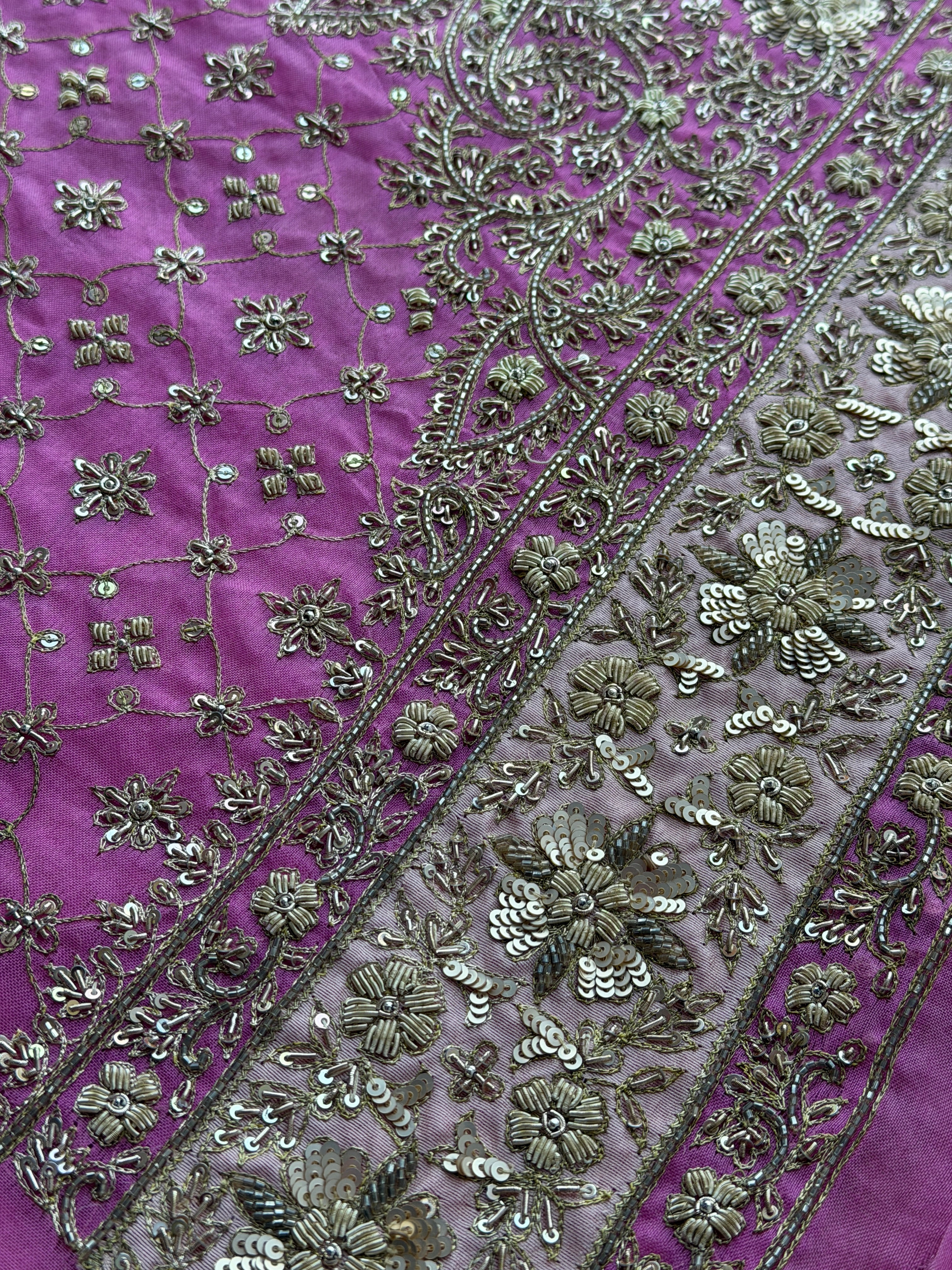 Pink Ombre Organza Suit with Hand Embroidery