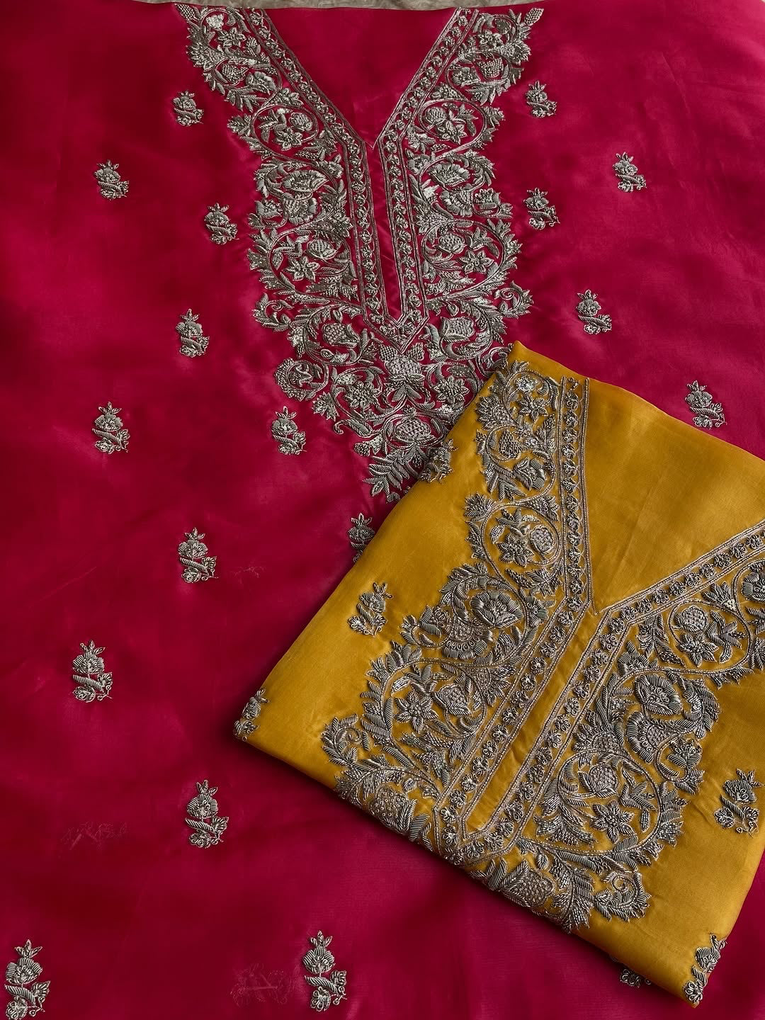 Gulnaar Antique Dabka Organza Silk Suit Set