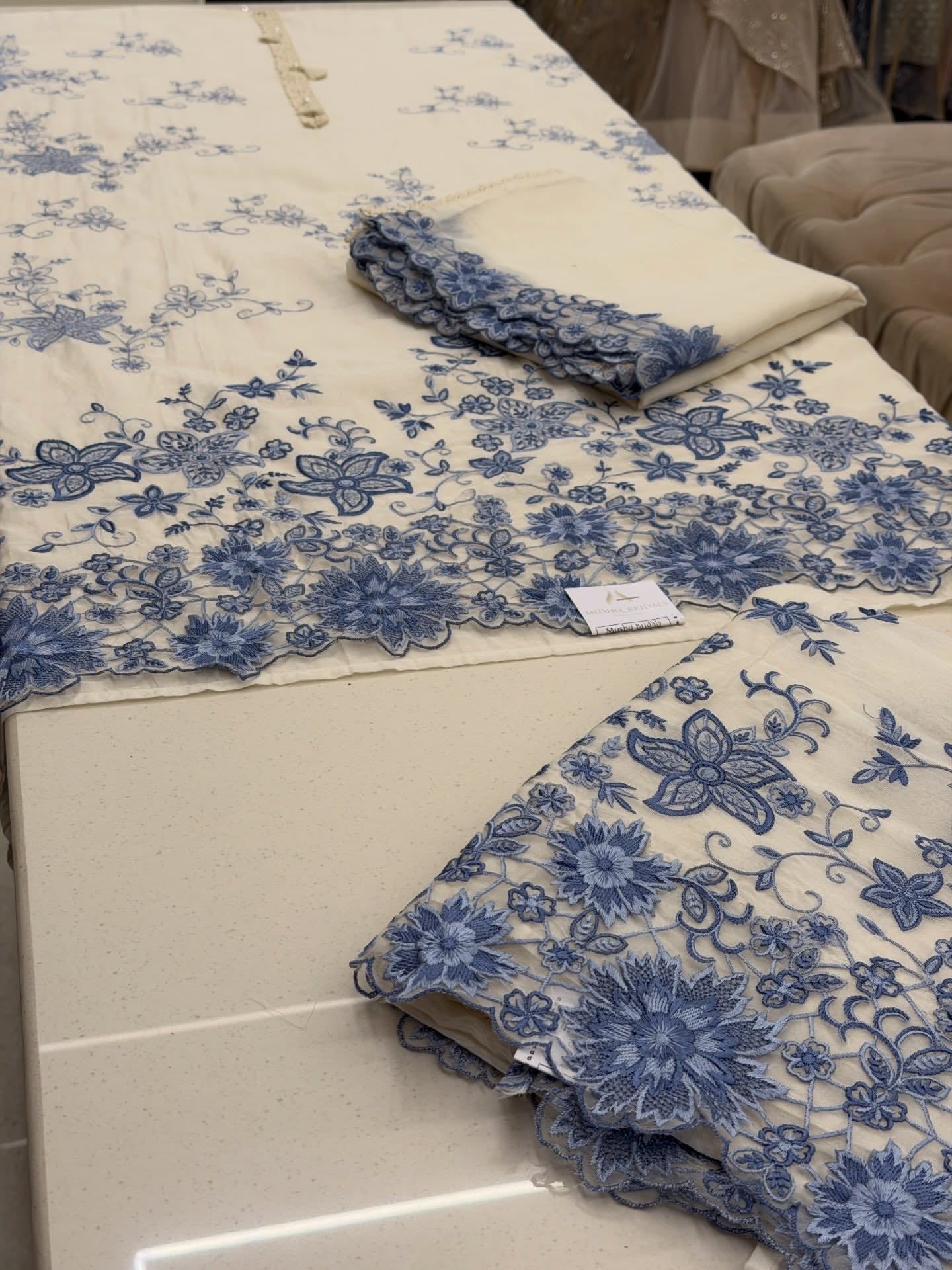 Blue Floral Embroidered Pure Chanderi Luxury Formal Unstitched Suit