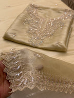 Ivory Champagne Tissue Suit With Hand Embellished Detailing