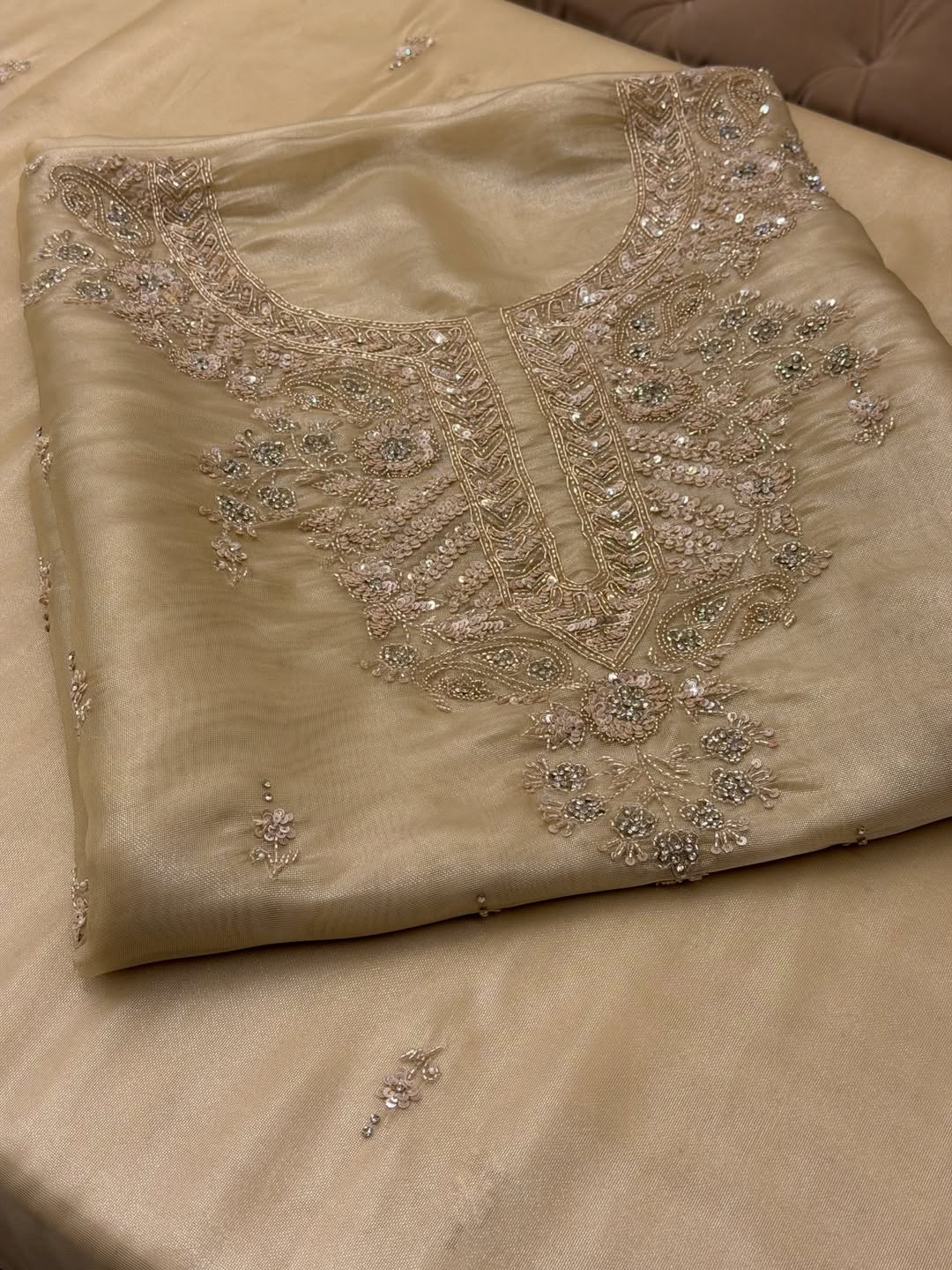 Ivory Champagne Tissue Suit With Hand Embellished Detailing