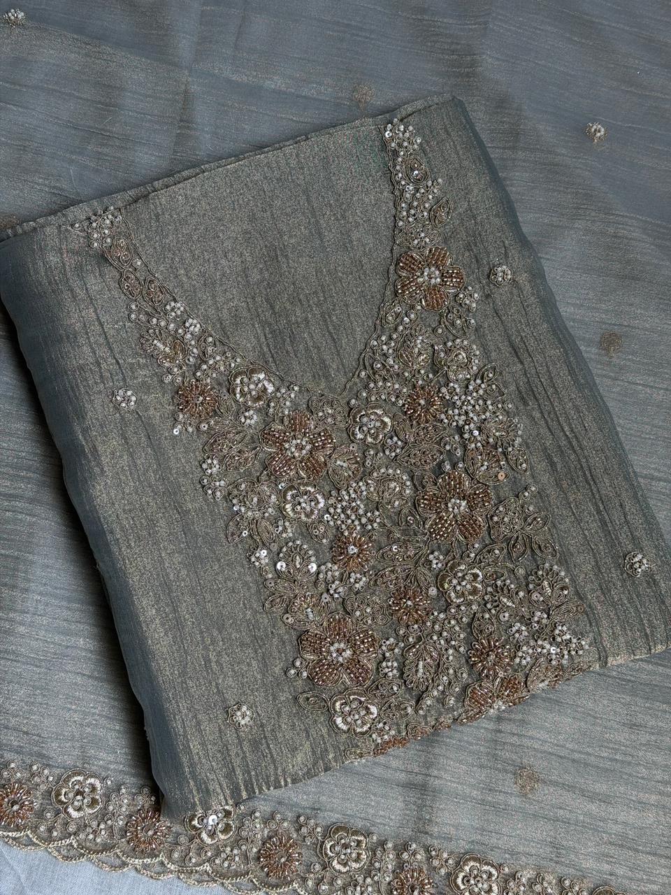 Beads Work Crush Tissue Suit