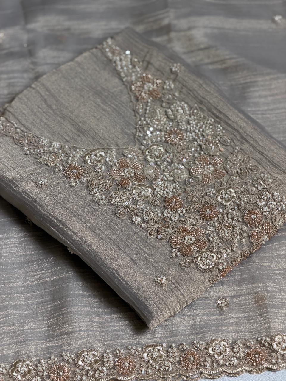 Beads Work Crush Tissue Suit