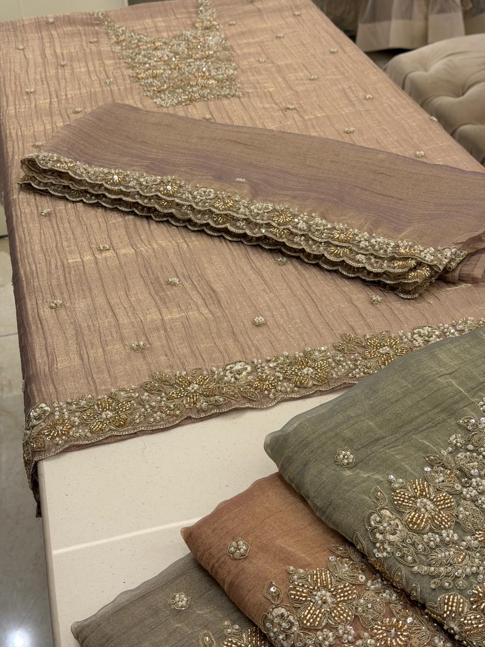 Beads Work Crush Tissue Suit