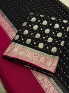 Midnight Black Banarasi Suit With Rani Pink Border