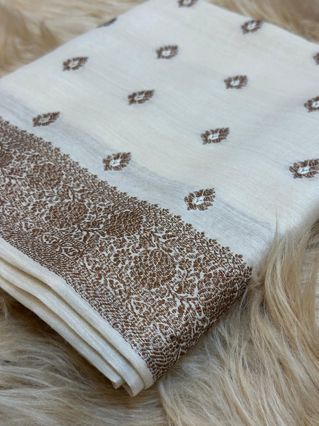 Classic Ivory Pure Monga Silk Suit With Antique Sari Work