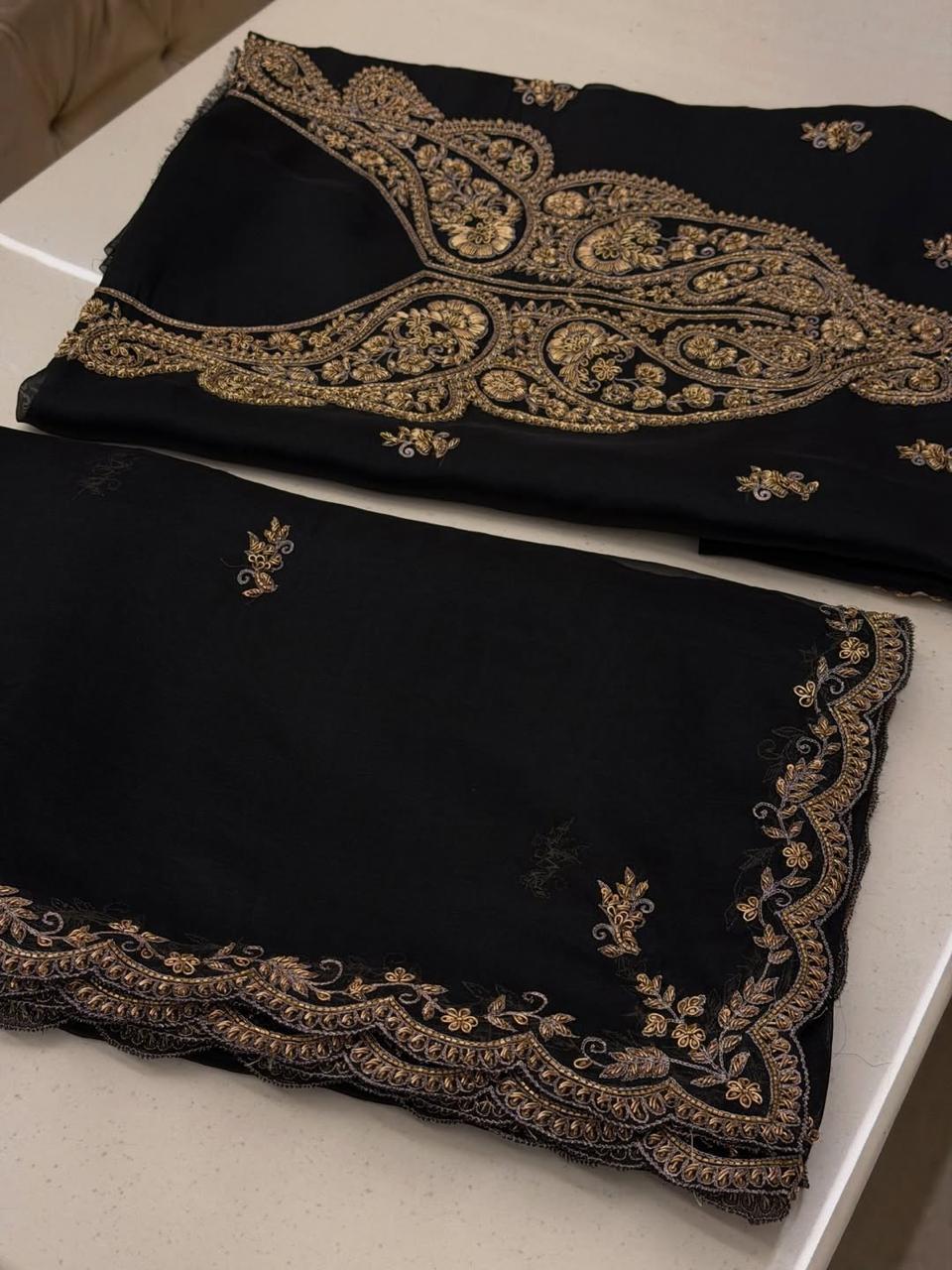 Royal Black & Gold Heavy Embroidered Suit