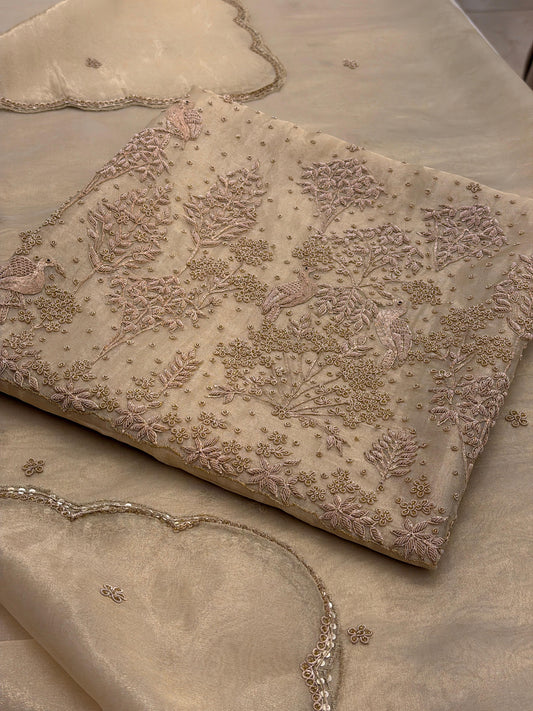 Mocha Royale – Pure Tissue Dabka Embroidered Suit
