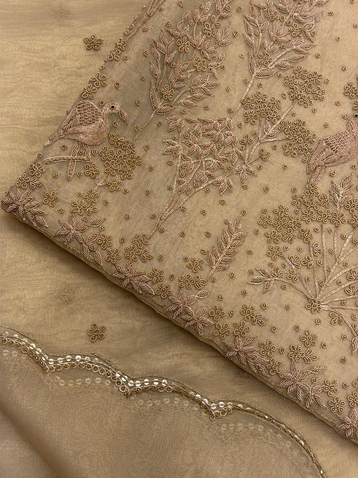 Mocha Royale – Pure Tissue Dabka Embroidered Suit