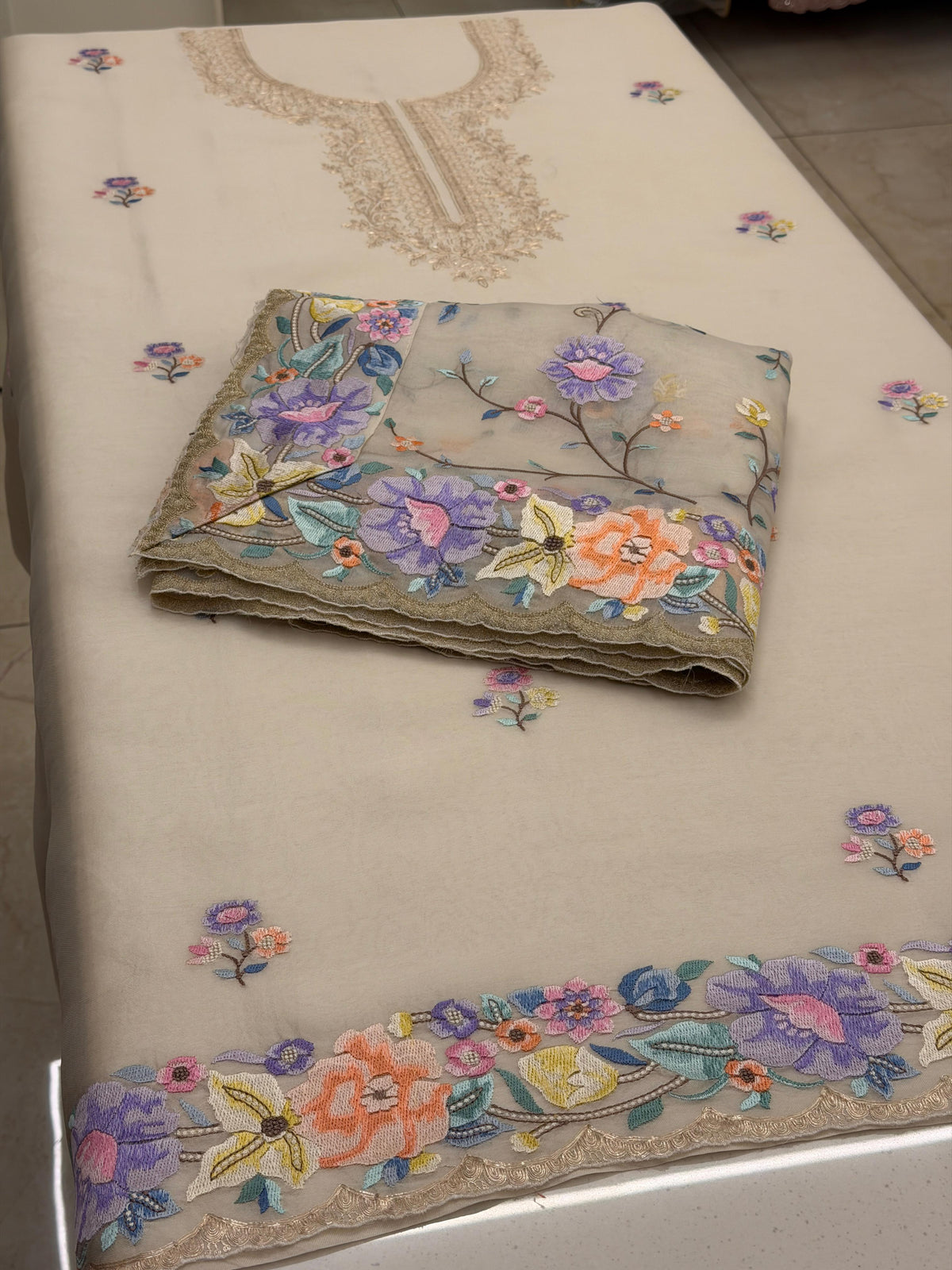 Ivory Parsi Bloom – Pure Organza Embroidered Suit
