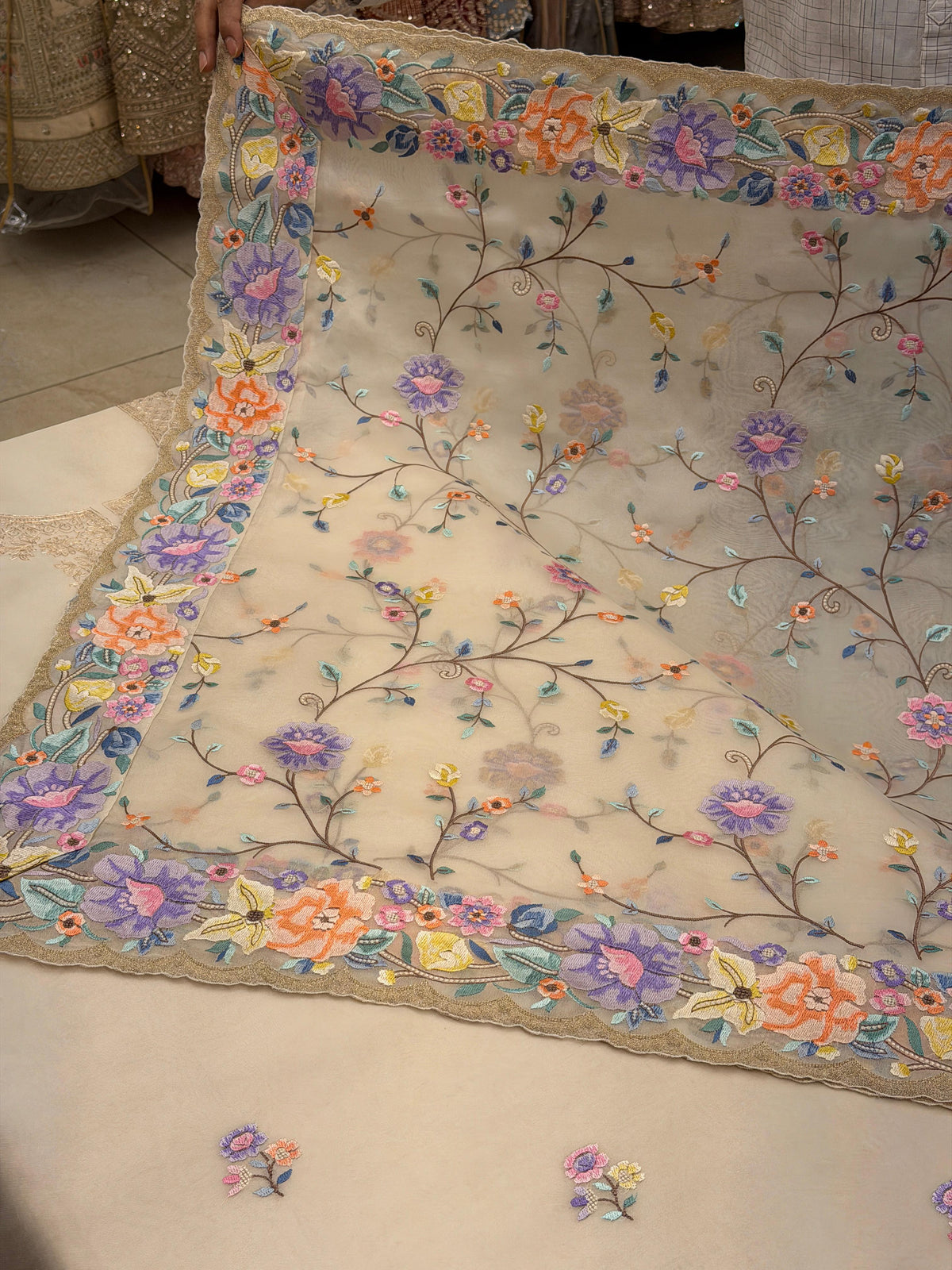 Ivory Parsi Bloom – Pure Organza Embroidered Suit