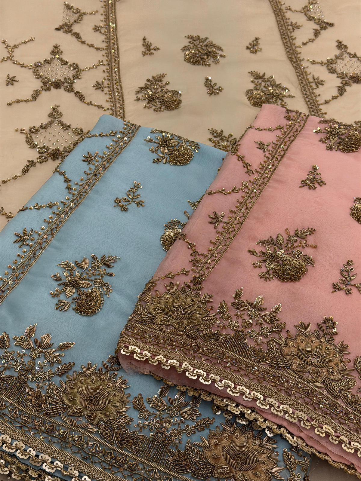 Champagne Garden – Pure Organza Embroidered Suit