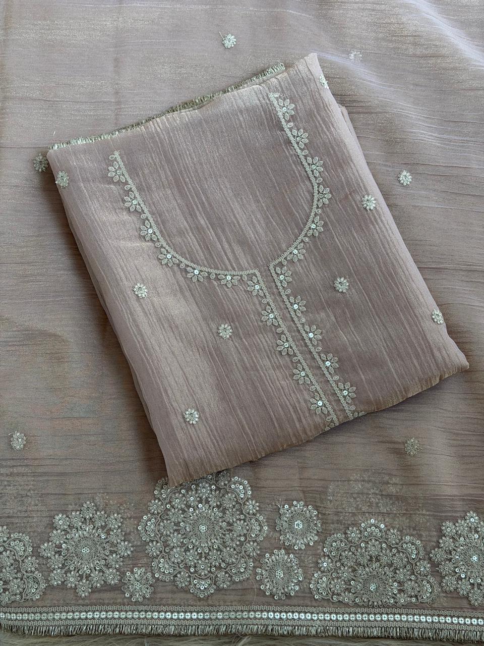 Elegant Pastel Crushed Tissue Embroidered Suit