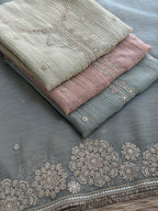 Elegant Pastel Crushed Tissue Embroidered Suit