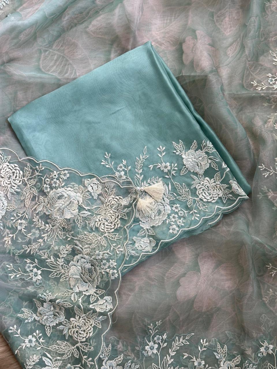 Soft Pastel Floral Embroidered Party Wear Suit