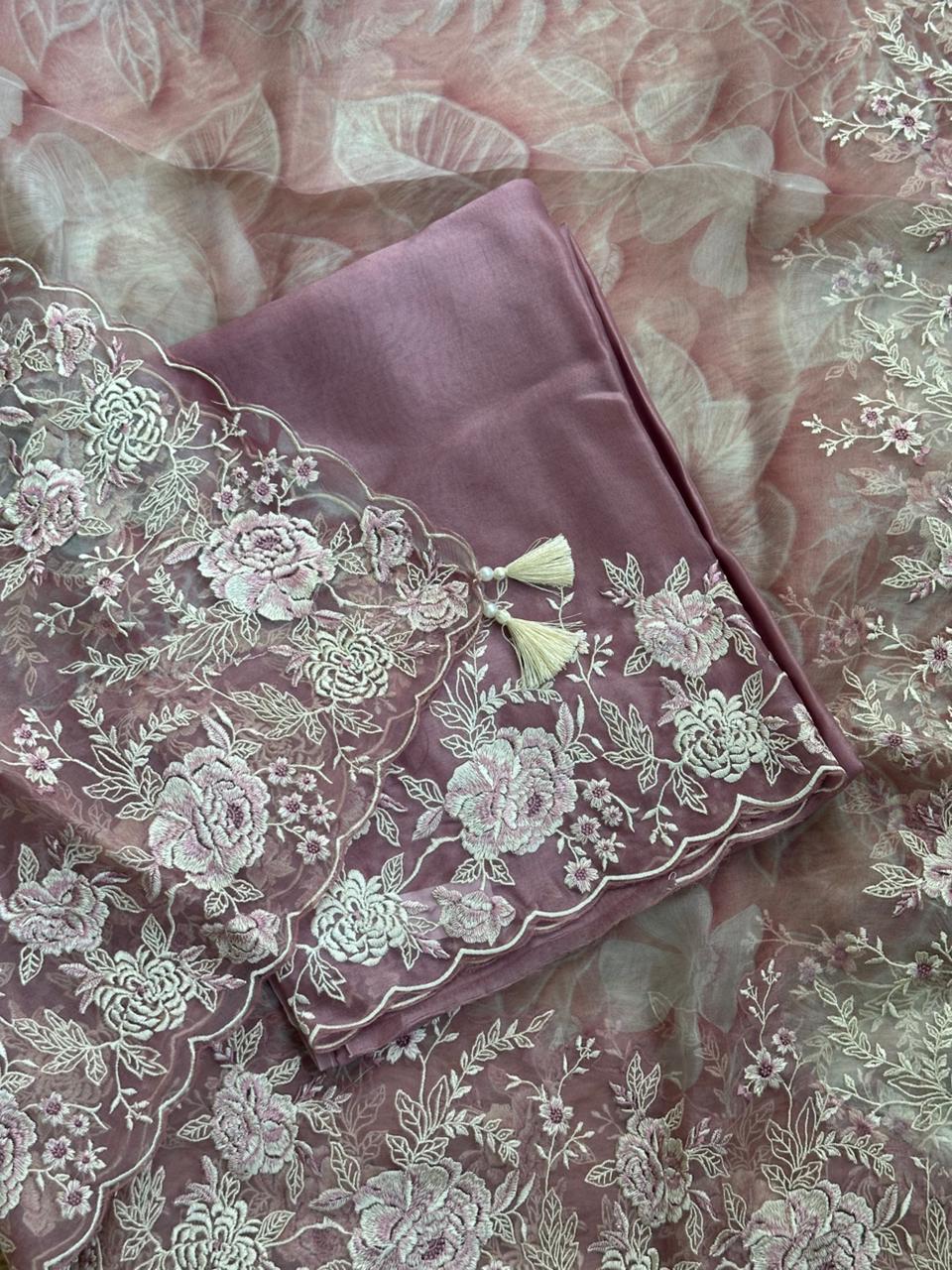 Soft Pastel Floral Embroidered Party Wear Suit