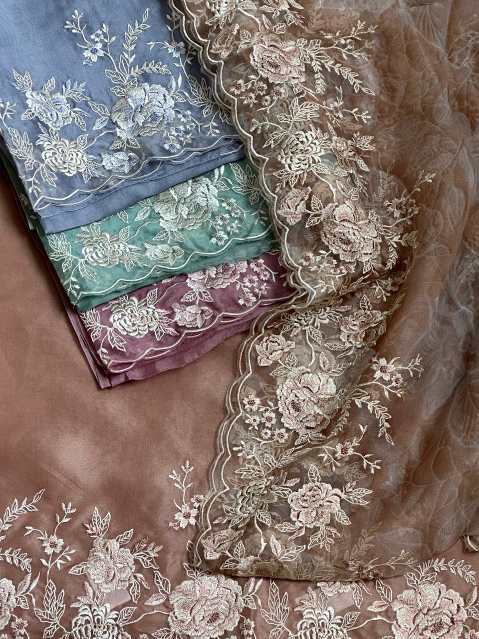 Soft Pastel Floral Embroidered Party Wear Suit