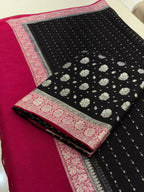Midnight Black Banarasi Suit With Rani Pink Border