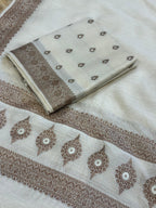 Classic Ivory Pure Monga Silk Suit With Antique Sari Work