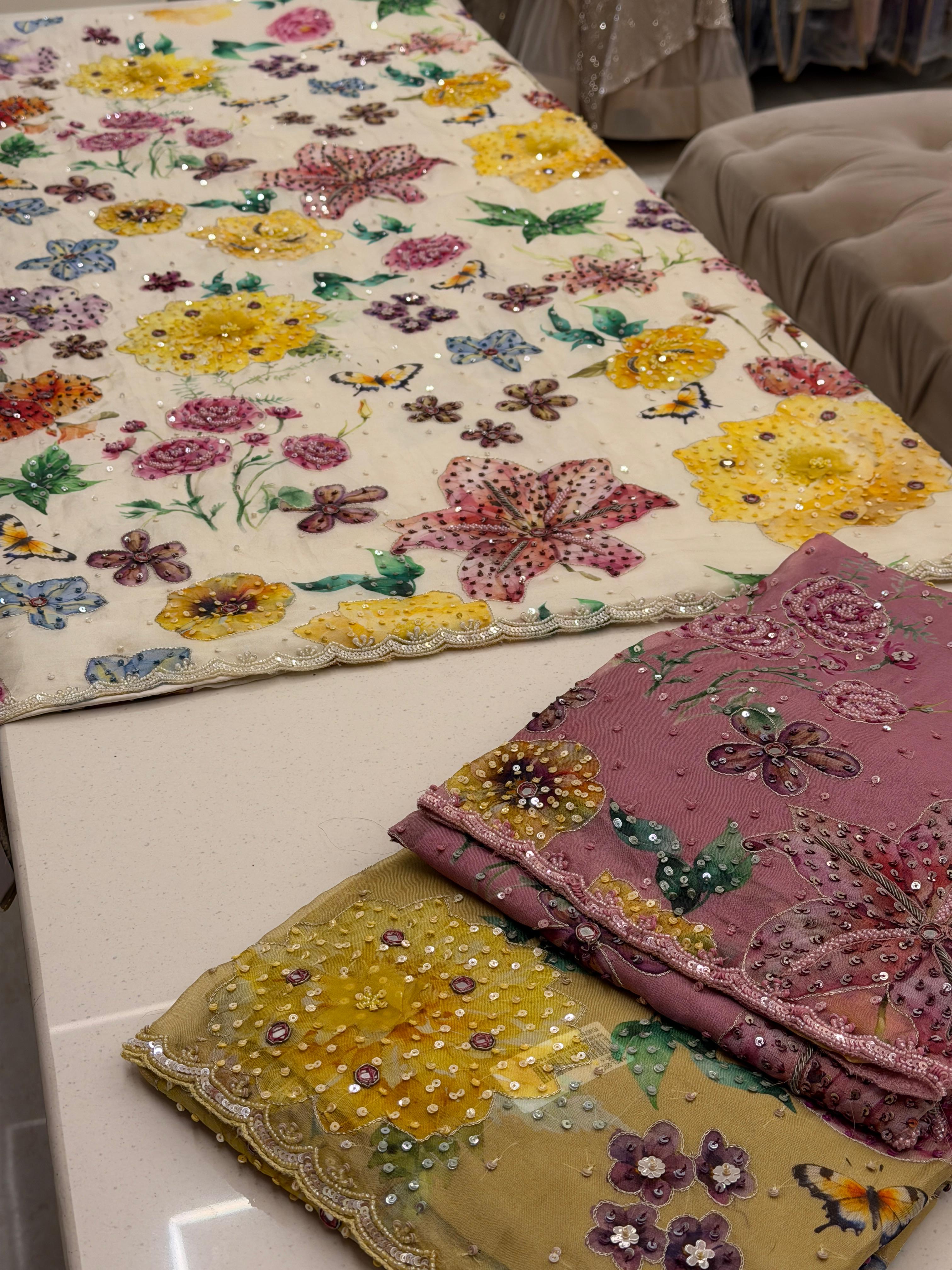 Elegant Multi Color Floral Embroidered Suit Set