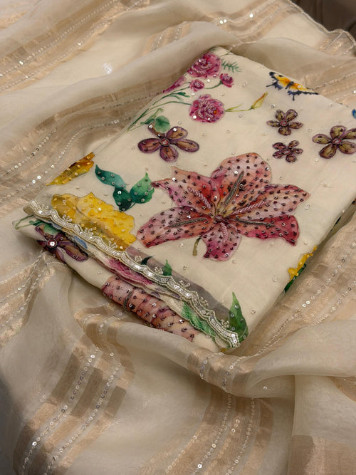 Elegant Multi Color Floral Embroidered Suit Set
