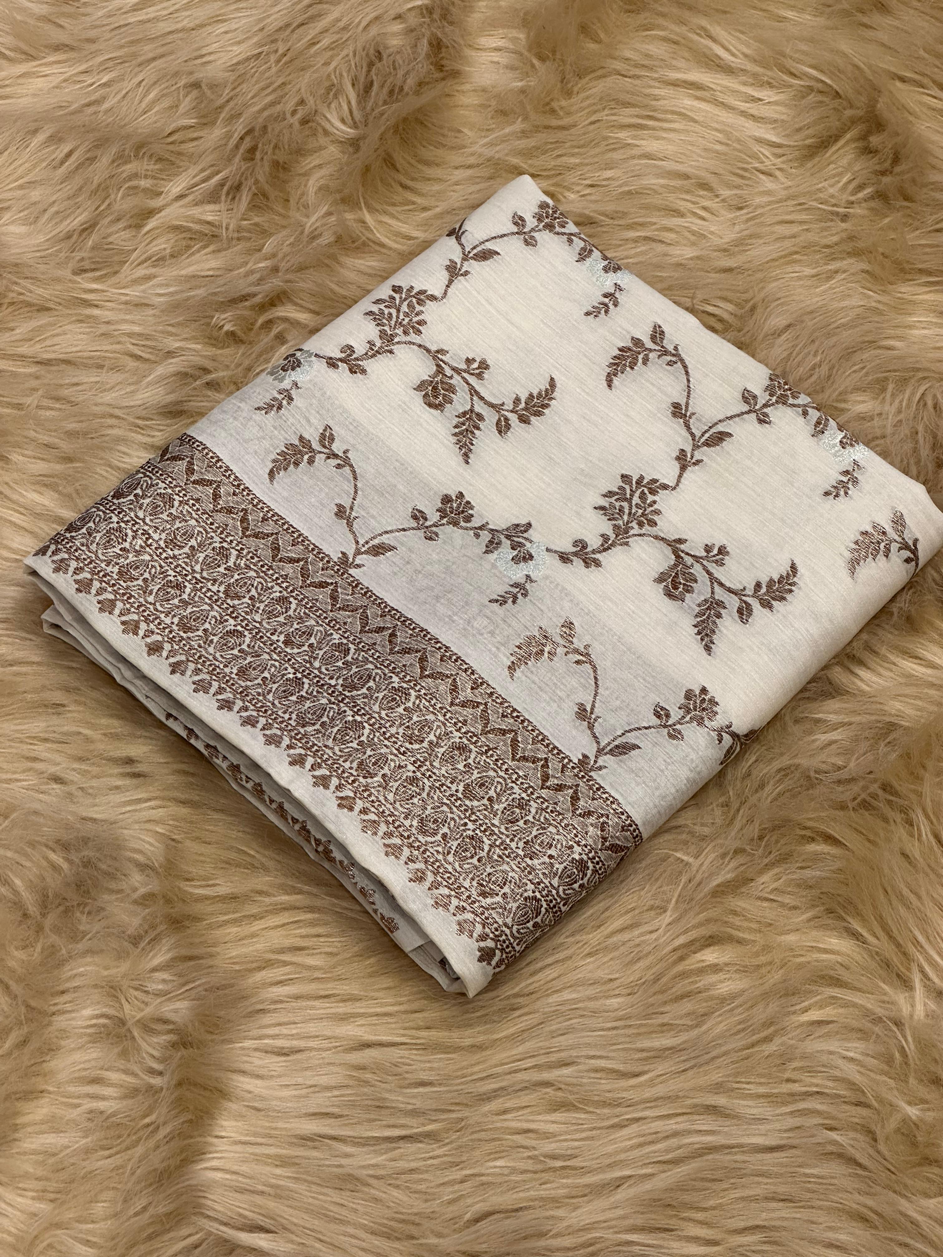 Classic Ivory Pure Monga Silk Suit With Antique Sari Work