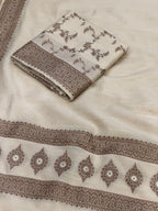 Classic Ivory Pure Monga Silk Suit With Antique Sari Work
