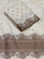 Classic Ivory Pure Monga Silk Suit With Antique Sari Work