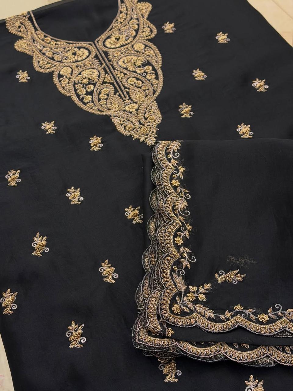 Royal Black & Gold Heavy Embroidered Suit